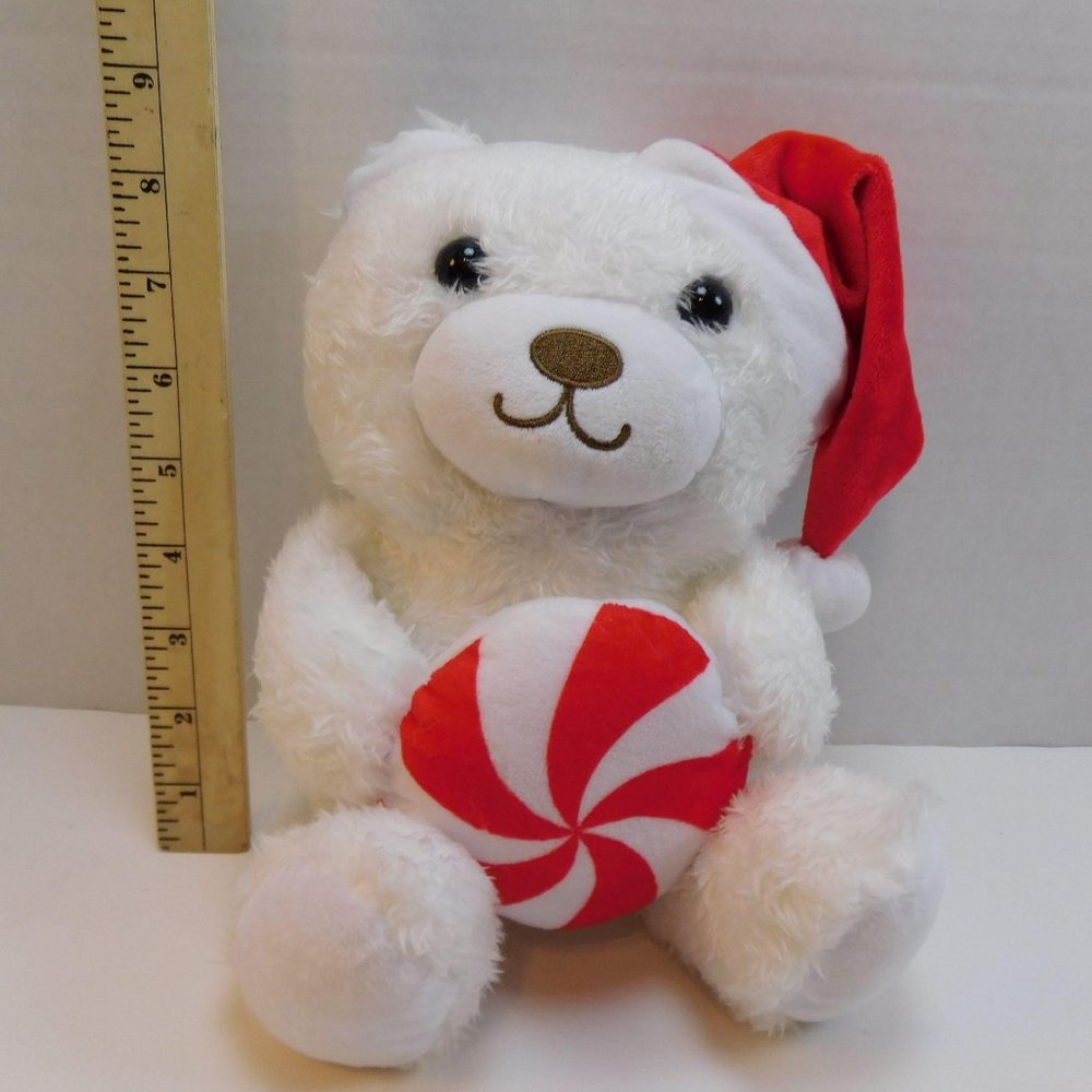 Hallmark Christmas Plush Teddy Bear Santa Hat Holding Starlight Peppermint Candy - Picture 2 of 7